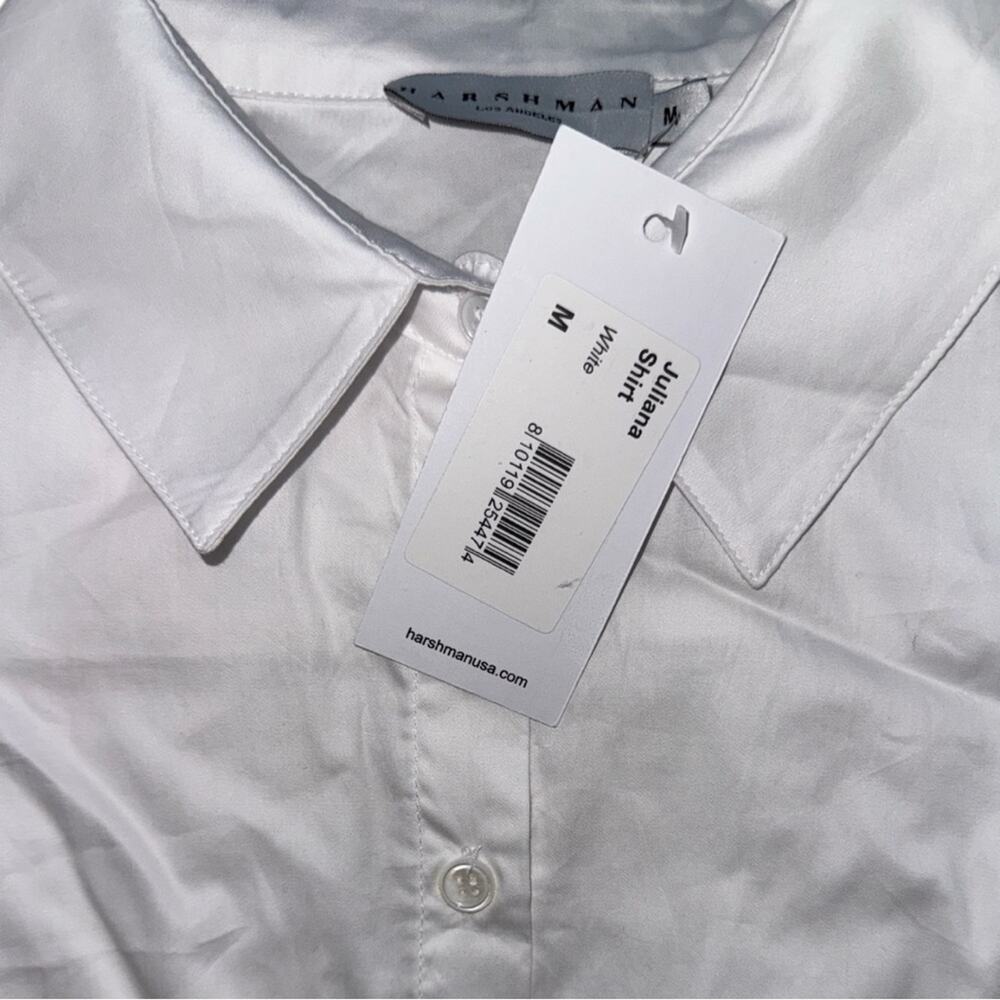 Harshman Juliana White Cotton Ruched Sleeve Shirt Size M NWT - Picture 3 of 3